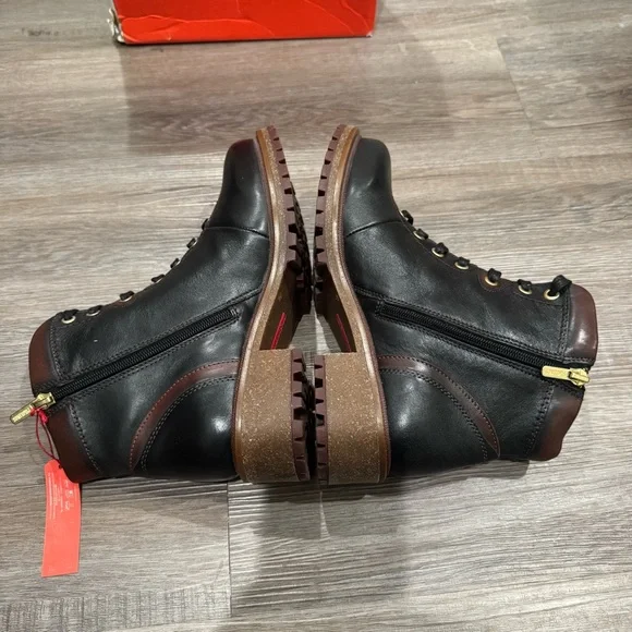 Pikolinos Aspe Lace Up Black Leather Heeled Bootie Boots - Picture 7 of 12